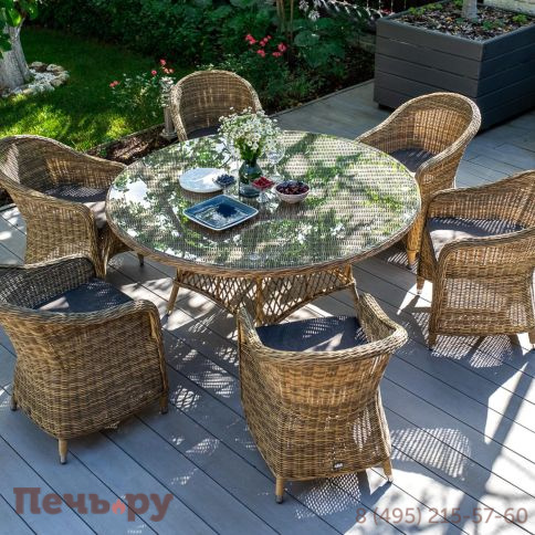 4SiS Равенна плетеное кресло из искусственного ротанга, цвет соломенный с серой подушкой фото 10