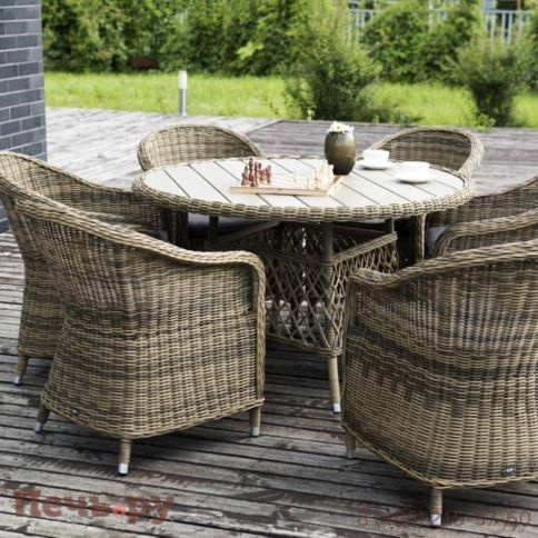 4SiS Равенна плетеное кресло из искусственного ротанга, цвет соломенный с серой подушкой фото 2