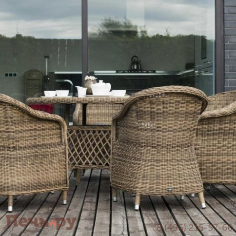 4SiS Равенна плетеное кресло из искусственного ротанга, цвет соломенный с серой подушкой фото 3