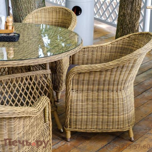 4SiS Равенна плетеное кресло из искусственного ротанга, цвет соломенный с серой подушкой фото 5