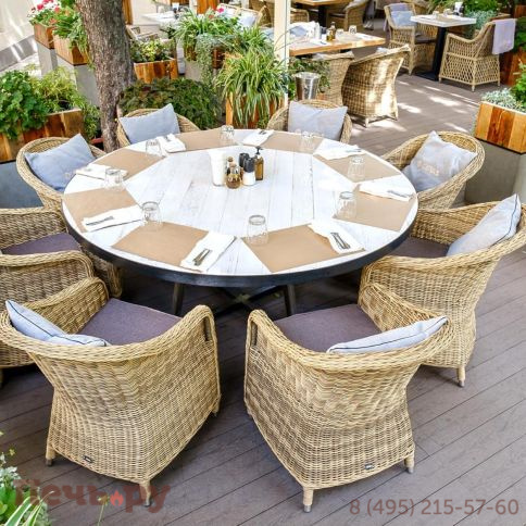 4SiS Равенна плетеное кресло из искусственного ротанга, цвет соломенный с серой подушкой фото 6