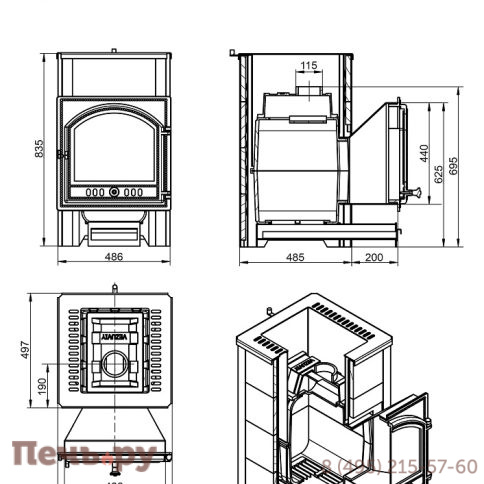 Банная чугунная печь Везувий Легенда 28 (205) талькохлорит фото 2