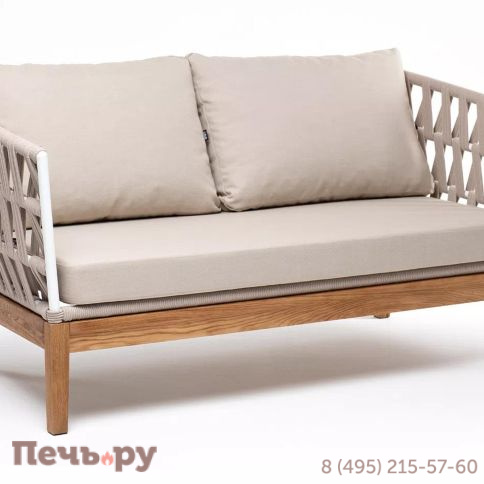 Диван 2-местный плетеный из роупа 4SiS Диего, основание дуб, каркас алюминий светло-серый (RAL7035) шагрень, роуп бежевый круглый, ткань бежевая 15052 фото 2