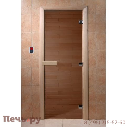 Дверь для бани DoorWood 1800х600, 8 мм, 3 петли, коробка - ольха фото