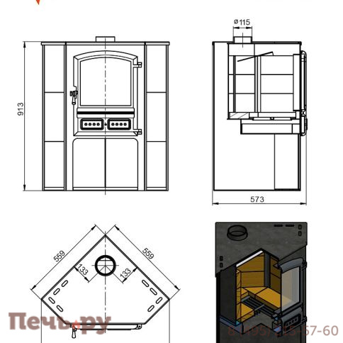 Камин Этна (БКД) угловой бежевый Ø 115мм фото 6
