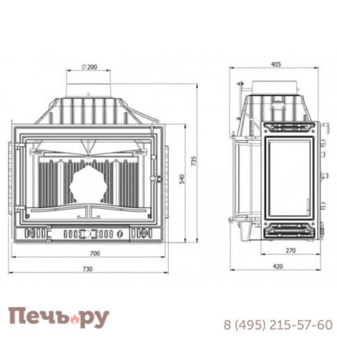 Каминная чугунная топка  Kaw-Met W4LP (3 стекла) 14,5 кВт фото 7