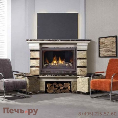 Каминная облицовка MadeIra Dora Emperador (Rosso) деревянная балка фото