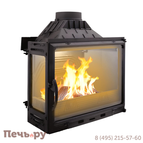 Каминная топка Diffusion В7.2 2V, с двойным дожигом, с шибером, с дополнительным боковым стеклом слева фото
