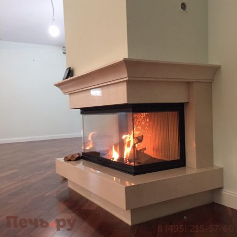 Каминная топка ЭкоКамин Дельта 1000 B три стекла черный шамот принтинг фото 4