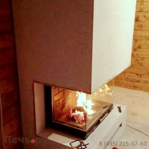 Каминная топка ЭкоКамин Дельта 800B три стекла черный шамот принтинг фото 4