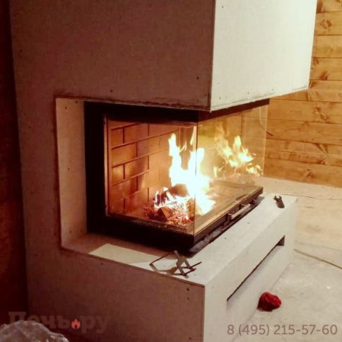 Каминная топка ЭкоКамин Дельта 800B три стекла черный шамот принтинг фото 5