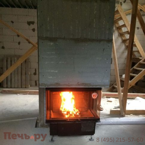 Каминная топка ЭкоКамин Дельта 800B три стекла черный шамот принтинг фото 7