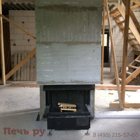 Каминная топка ЭкоКамин Дельта 800B три стекла черный шамот принтинг фото 8