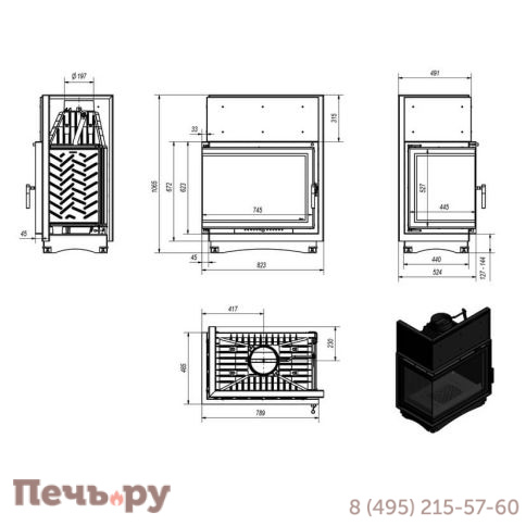 Каминная топка Kratki Amelia/L/BS/Deco фото 7