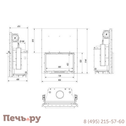 Каминная топка Kratki Wiktor/PW/12/W/G (гильотина) с водяным контуром фото 3