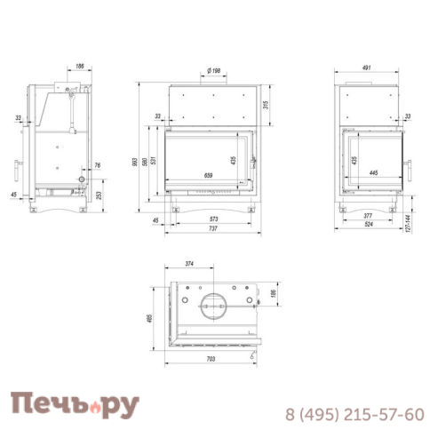 Каминная топка Kratki Zuzia/PW/BL/BP/15/BS/W/Deco, Г-образное стекло слева/справа, змеевик фото 6