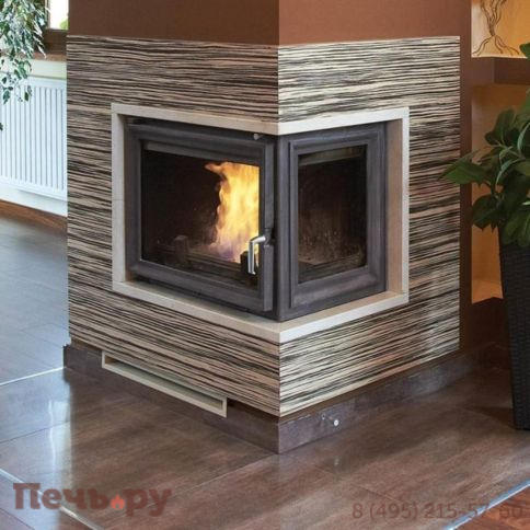 Каминная топка Kratki Zuzia/PW/BP/19/BS/W (угловое стекло справа, змеевик) фото 2