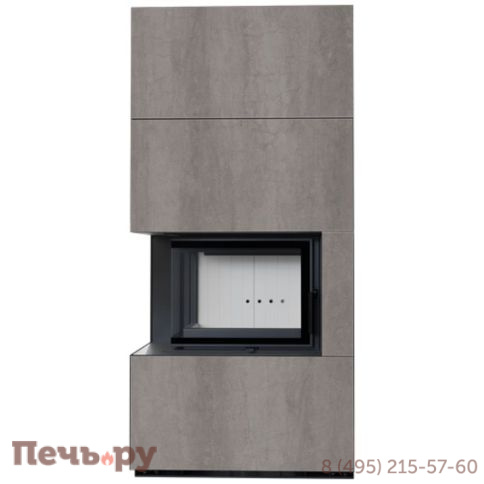 Каминокомплект Kratki Pro Floki в облицовке Naturali Pietra di Savoia Grigia Bocciardata, угловое стекло слева фото 3