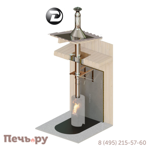 Комплект дымохода Дымок, нержсталь, проход через крышу, верхний выход фото