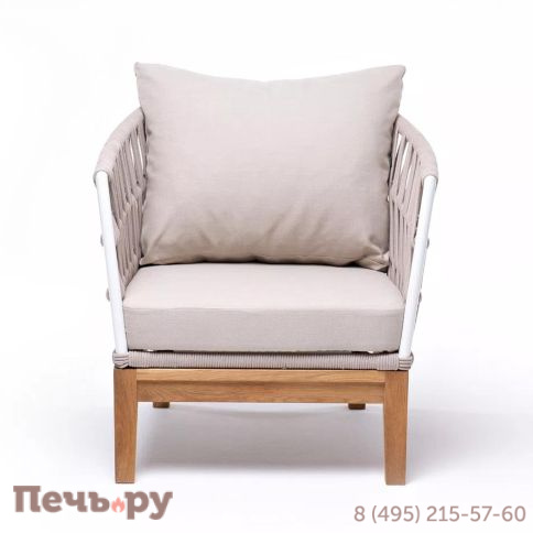 Кресло плетеное из роупа 4SiS Диего, основание дуб, каркас алюминий светло-серый (RAL7035) шагрень, роуп бежевый круглый, ткань бежевая 15052 фото 2