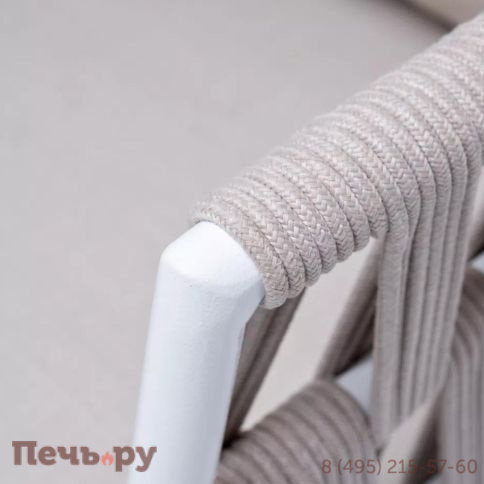 Кресло плетеное из роупа 4SiS Диего, основание дуб, каркас алюминий светло-серый (RAL7035) шагрень, роуп бежевый круглый, ткань бежевая 15052 фото 8