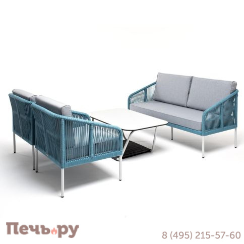 Лаунж-зона 4SiS Канны 4-местная из роупа со столом Глория (молочный), каркас алюминиевый светло-серый, роуп бирюзовый фото