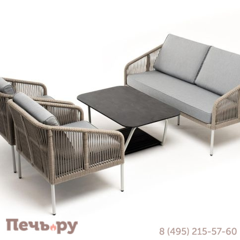 Лаунж-зона 4SiS Канны 4-местная из роупа со столом Глория (серый гранит), каркас алюминиевый светло-серый, роуп серый меланж фото 2