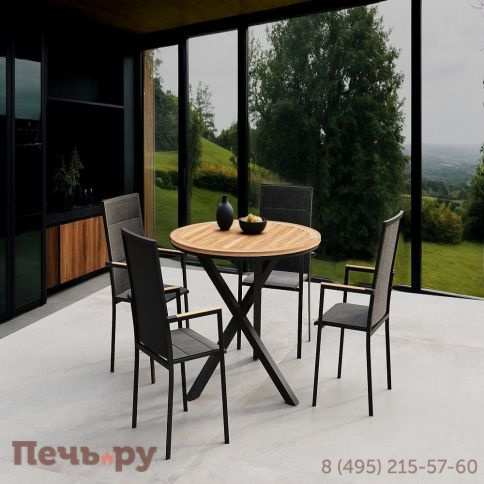 Обеденный комплект Brafritid Timra T-P антрацит/натуральный, алюминий/тик фото
