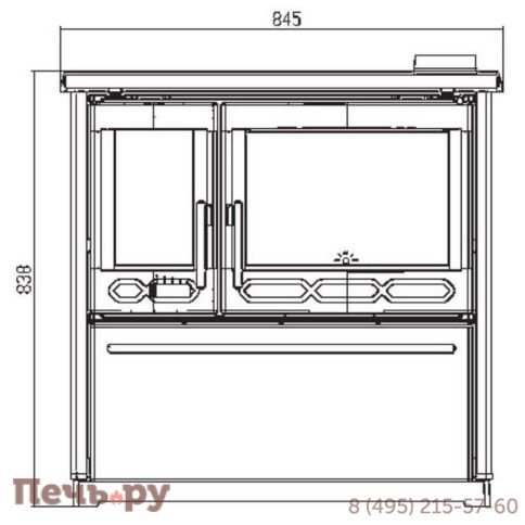 Печь камин Plamen 850 Glas красная, труба справа фото 2
