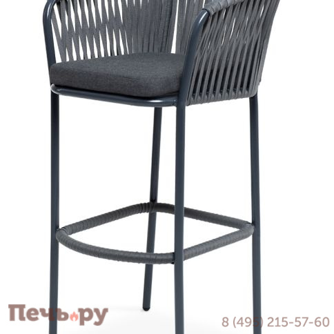 "Бордо" стул барный плетеный из роупа, каркас из стали темно-серый (RAL7024) муар, роуп серый 15мм, ткань темно-серая 027 фото