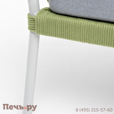 "Диего" кресло плетеное из роупа, каркас алюминий светло-серый (RAL7035) муар, роуп салатовый меланж круглый, ткань светло-серая фото 10