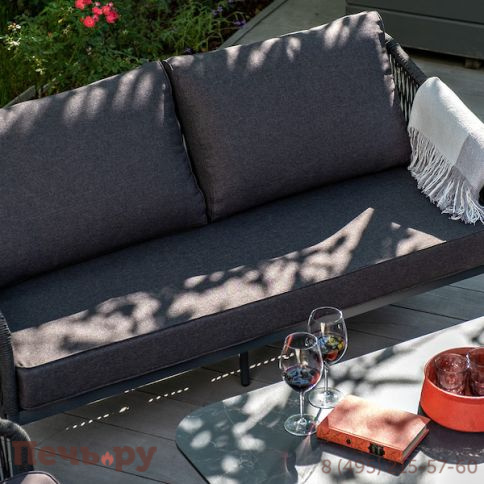 "Канны" диван 2-местный плетеный из роупа, каркас алюминий темно-серый (RAL7024) муар, роуп темно-серый круглый, ткань темно-серая 027 фото 5