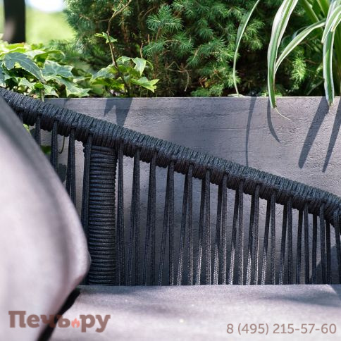 "Канны" диван 2-местный плетеный из роупа, каркас алюминий темно-серый (RAL7024) муар, роуп темно-серый круглый, ткань темно-серая 027 фото 6