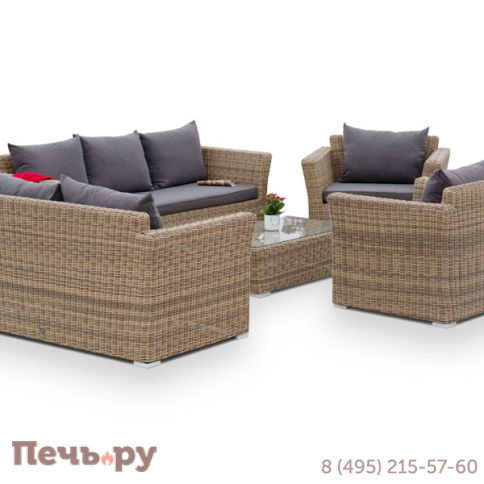 "Капучино Дабл" лаунж-зона из искусственного ротанга, цвет соломенный фото