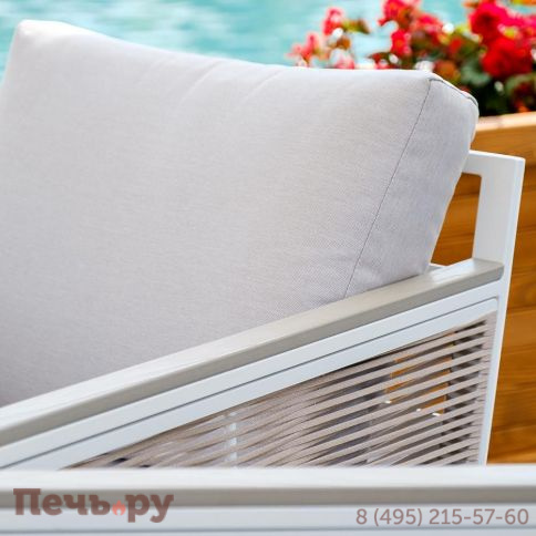 "Сан Ремо" кресло плетеное из роупа садовое, каркас алюминий белый, роуп бежевый, ткань бежевая фото 13