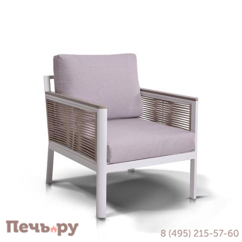 "Сан Ремо" кресло плетеное из роупа садовое, каркас алюминий белый, роуп бежевый, ткань бежевая фото 3