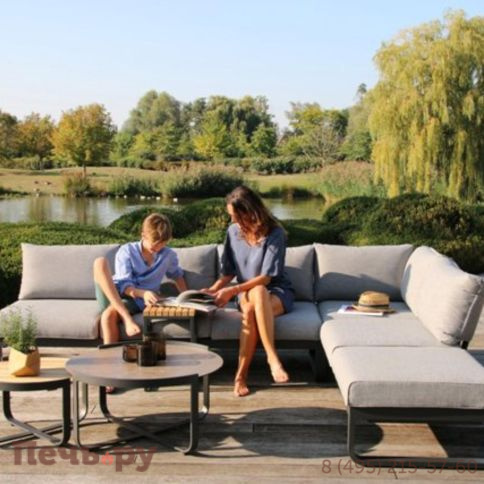 Стол кофейный Brafritid Boden антрацит/натуральный, алюминий/тик фото 2