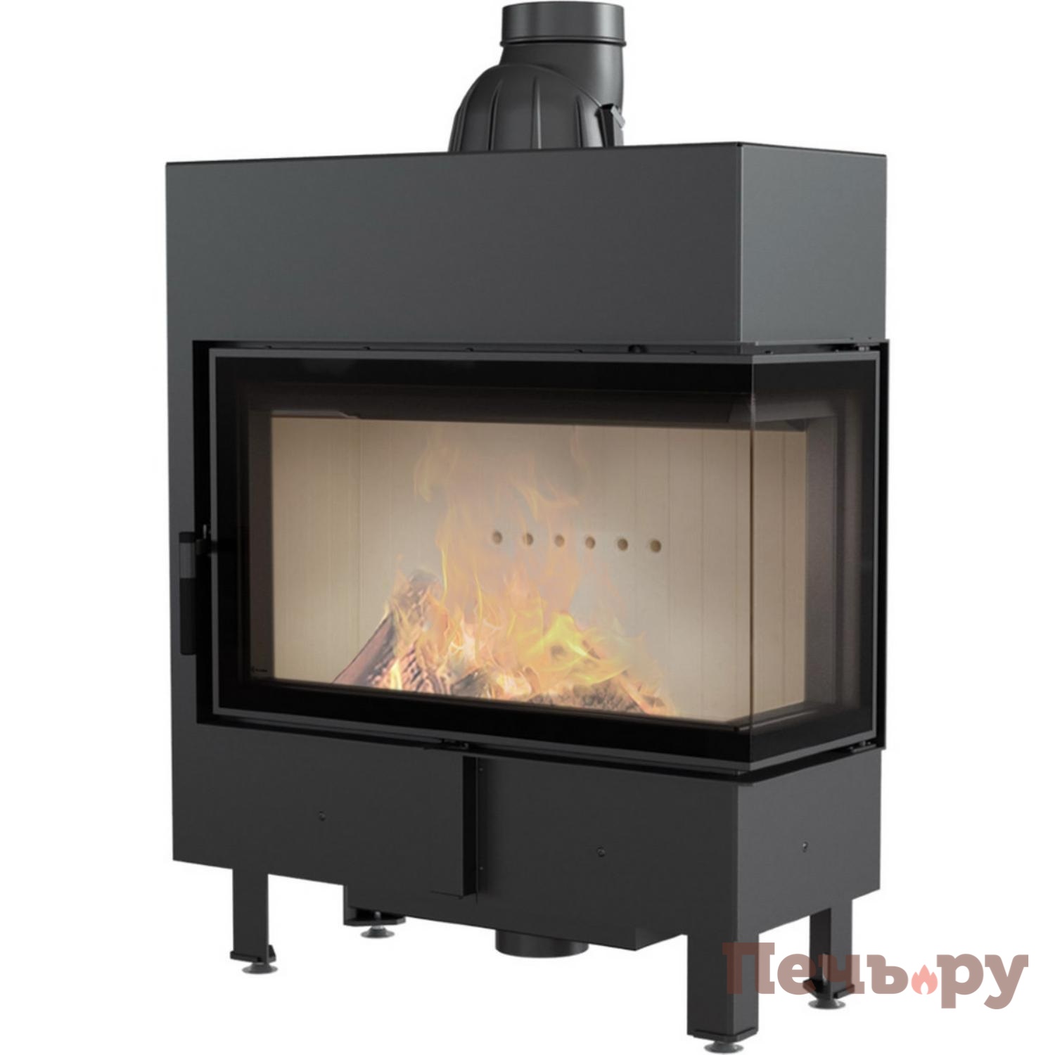 Каминная топка Kratki Pro Lucy/14/Slim/P/BS, Г-образное стекло справа видео