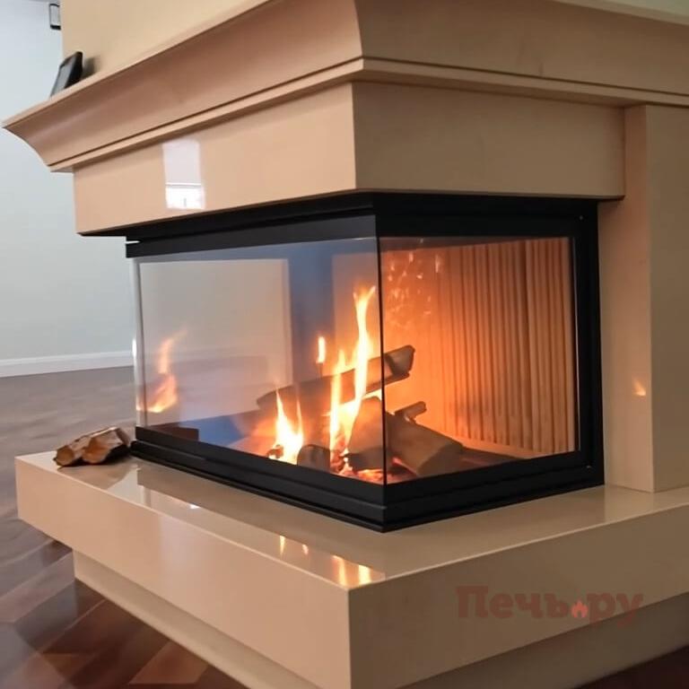 Каминная топка ЭкоКамин Дельта 800 P три стекла принтинг подовое горение видео