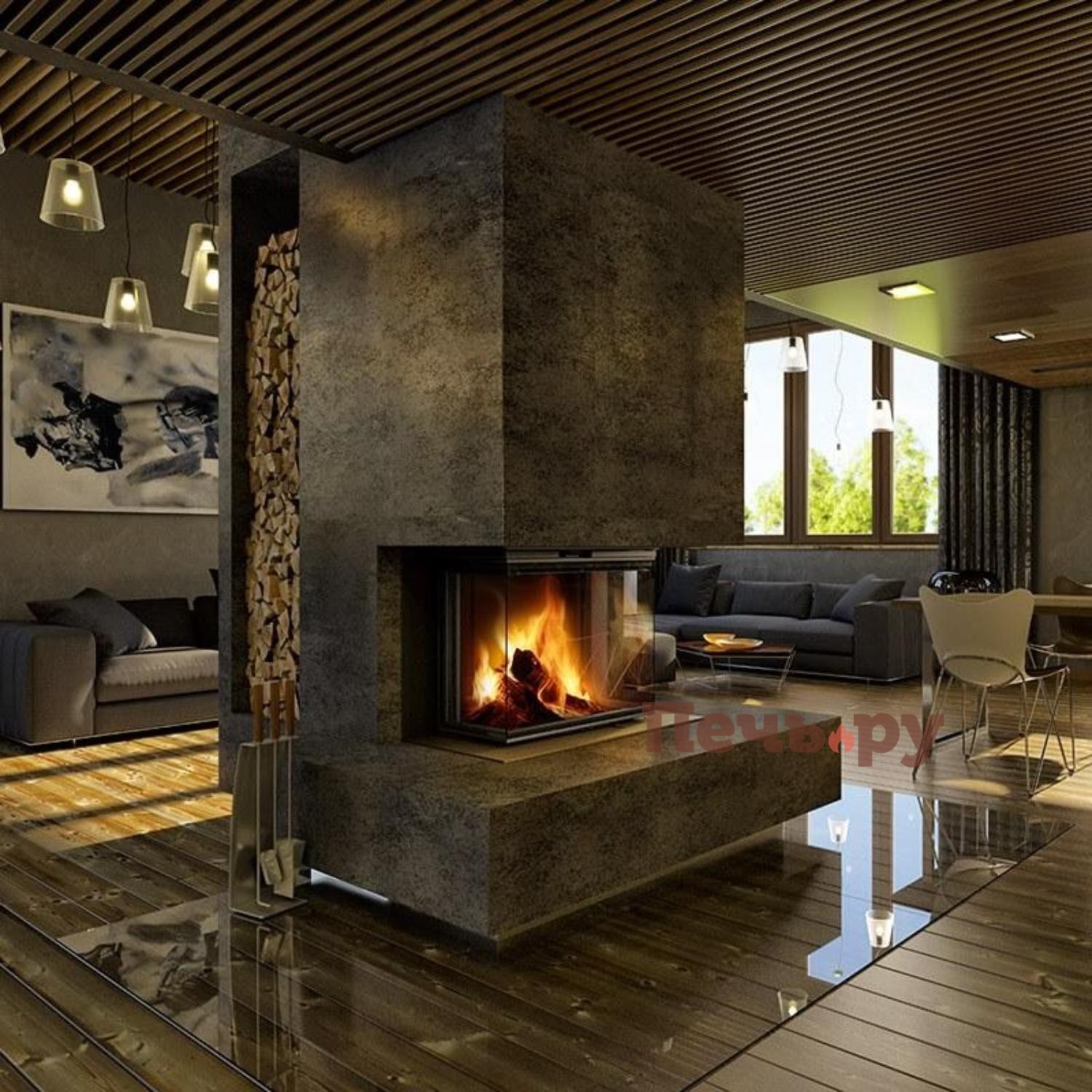 Каминная топка Romotop Impression C 2G L 80.61.34.21, черный шамот видео